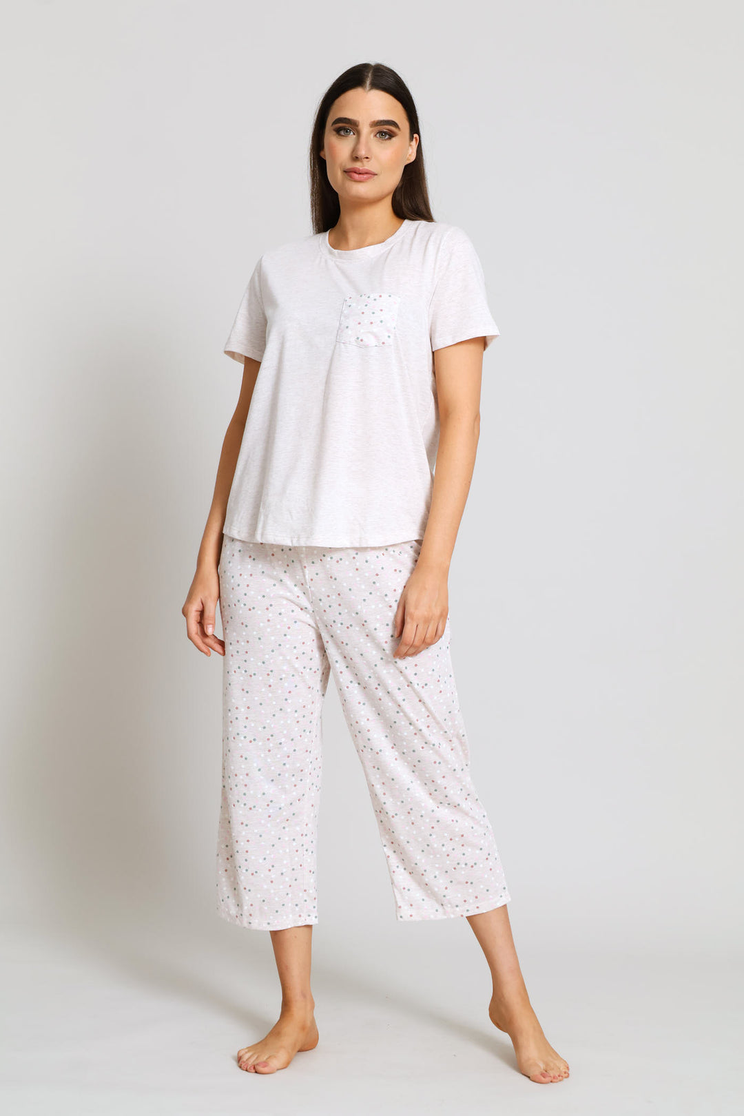 Spot Short Sleeve & Capri Sleep Set - Oatmeal Melange