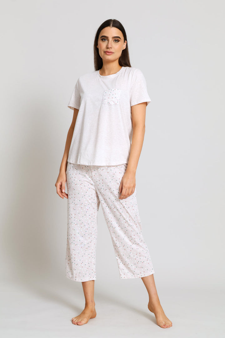 Spot Short Sleeve & Capri Sleep Set - Oatmeal Melange
