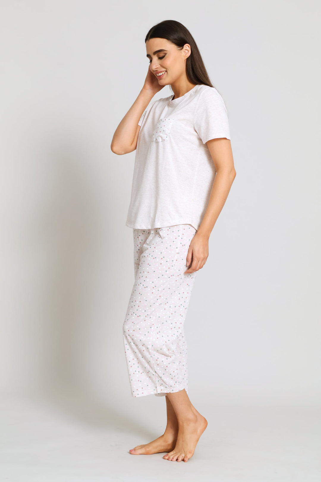 Spot Short Sleeve & Capri Sleep Set - Oatmeal Melange
