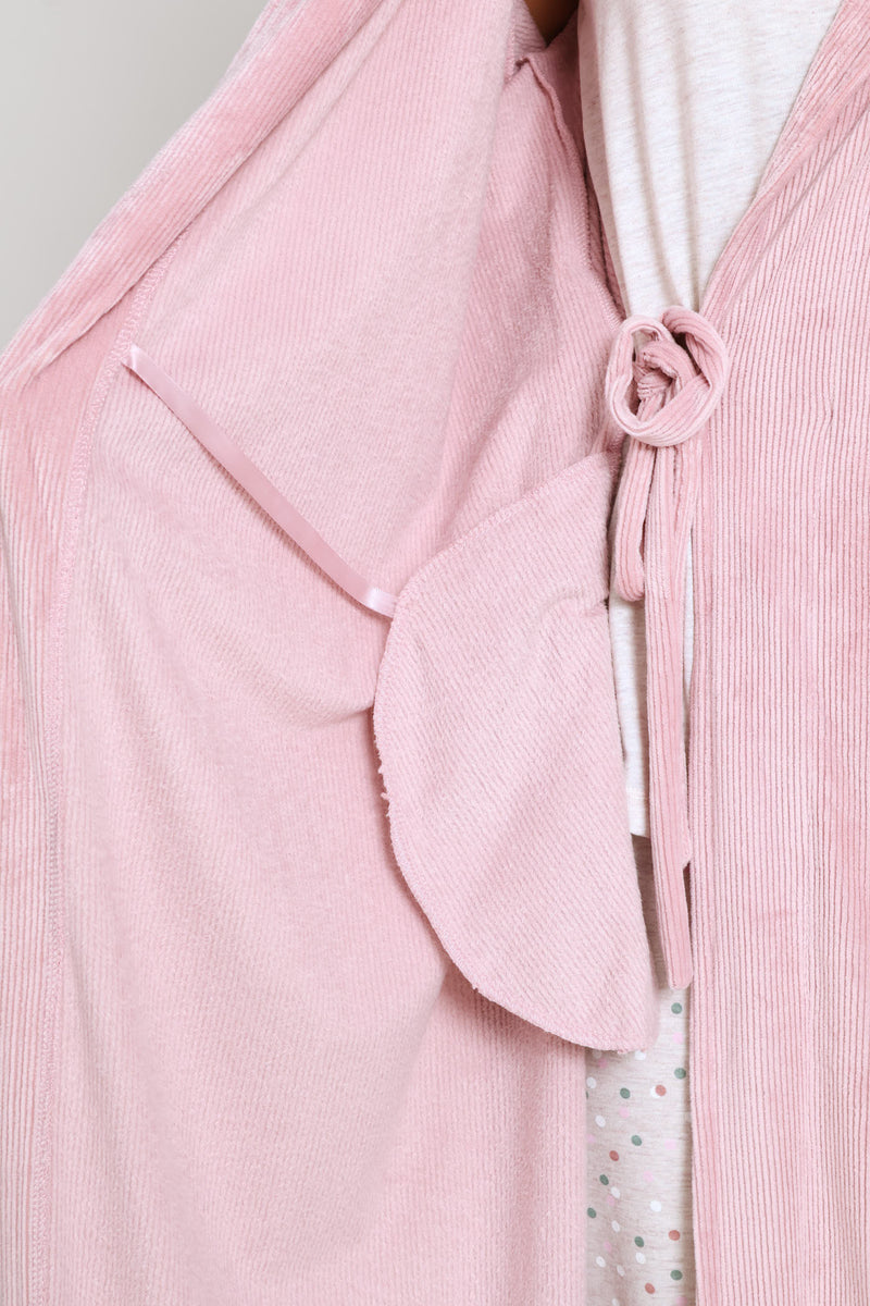 Long Sleeve Rib Velour Gown - Mauve