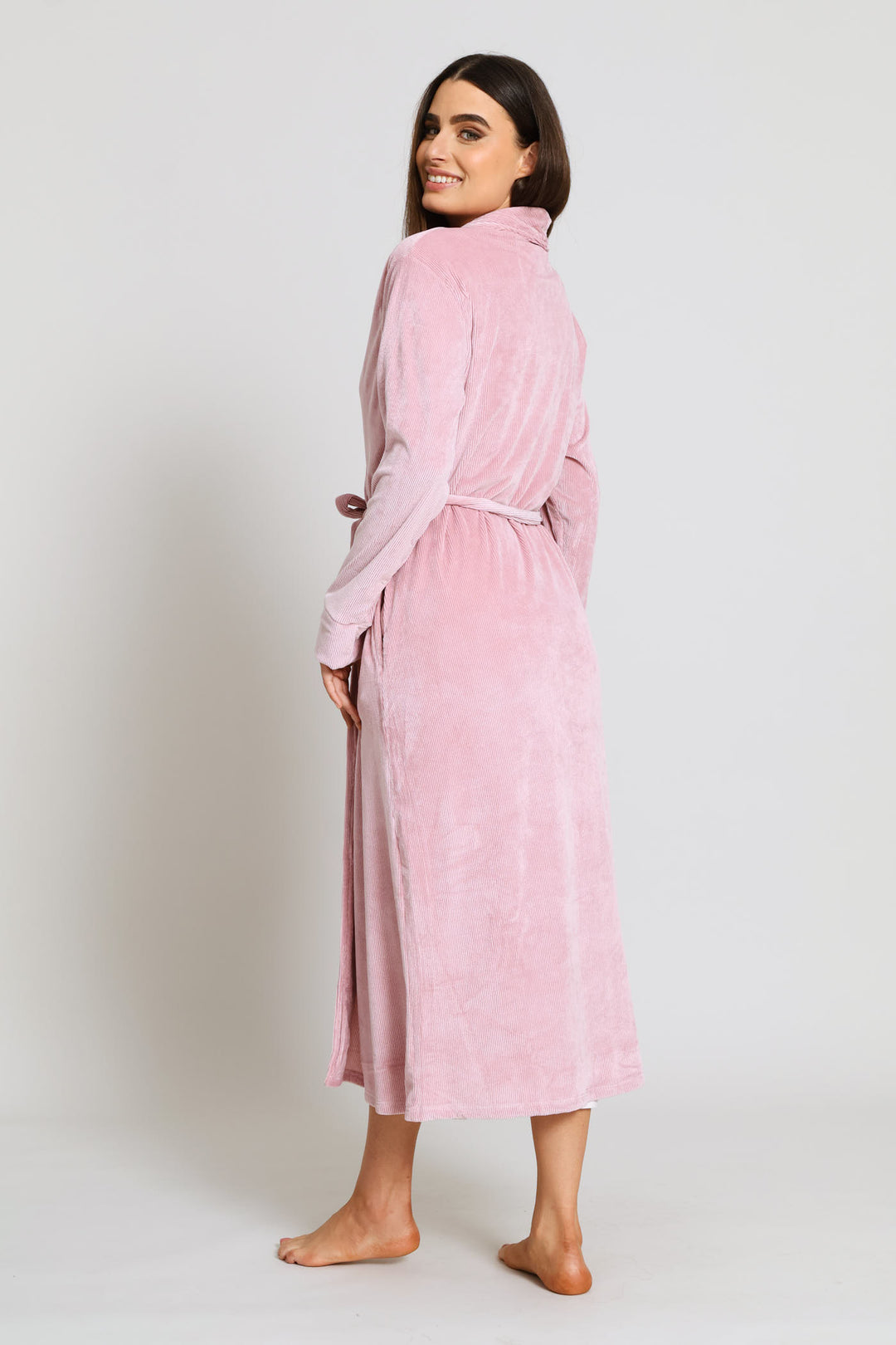 Long Sleeve Rib Velour Gown - Mauve