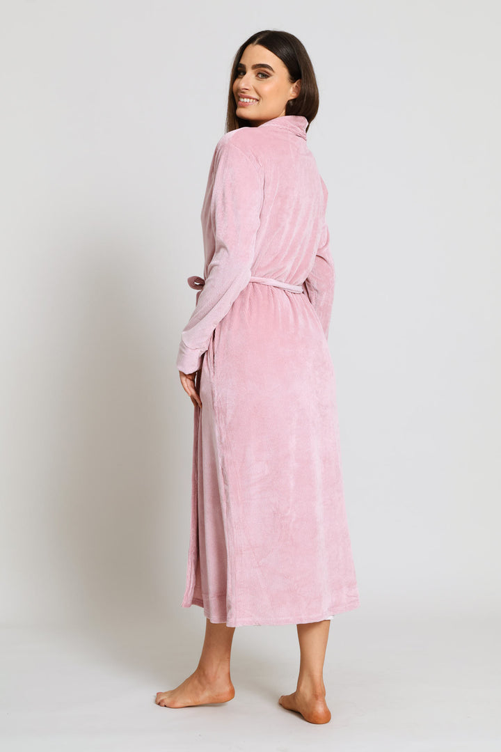 Long Sleeve Rib Velour Gown - Mauve