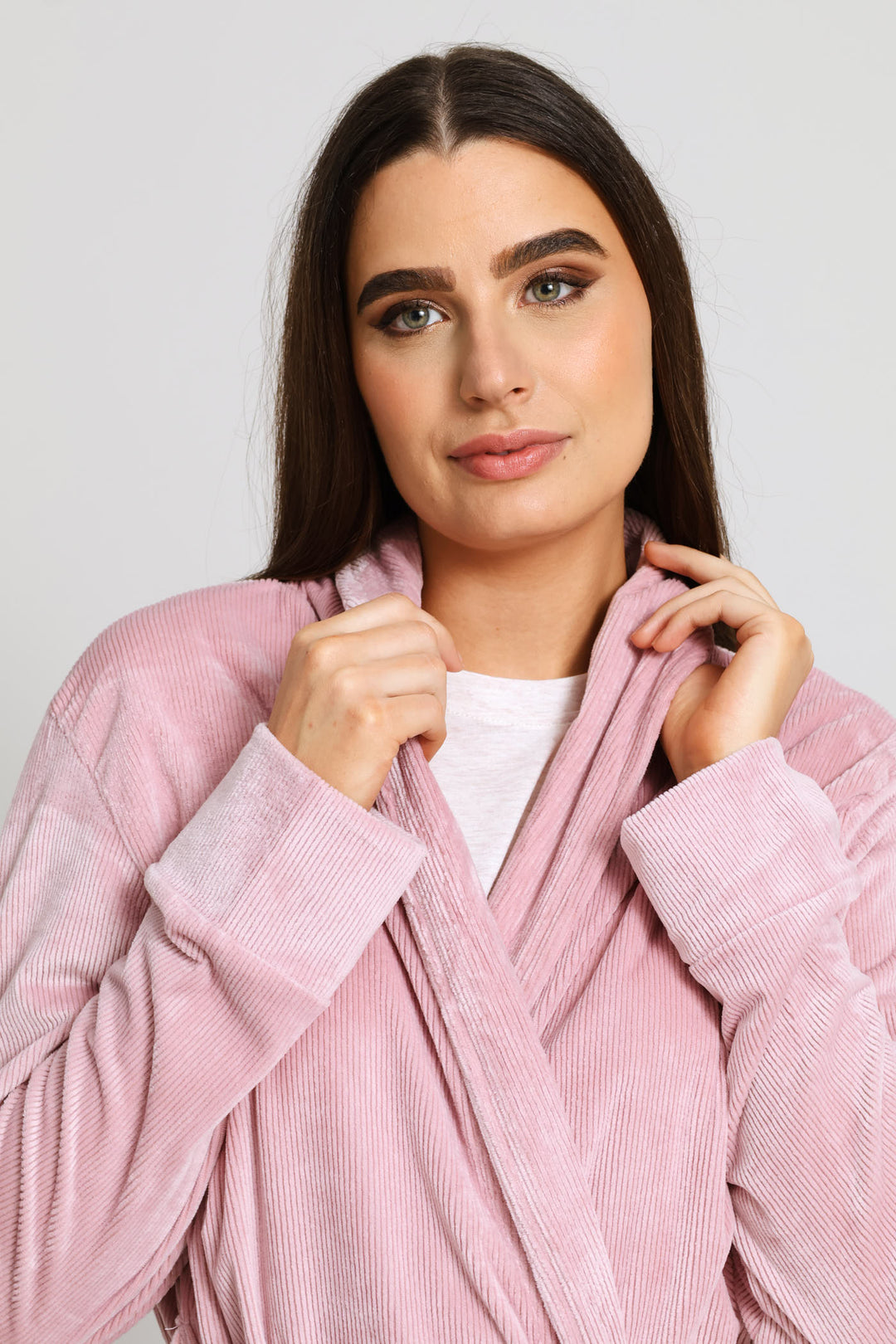 Long Sleeve Rib Velour Gown - Mauve