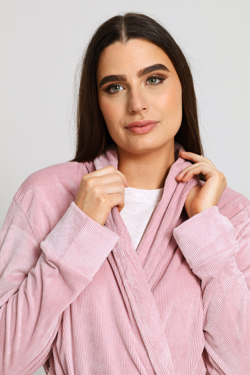 Long Sleeve Rib Velour Gown - Mauve