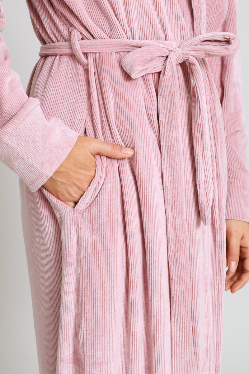 Long Sleeve Rib Velour Gown - Mauve