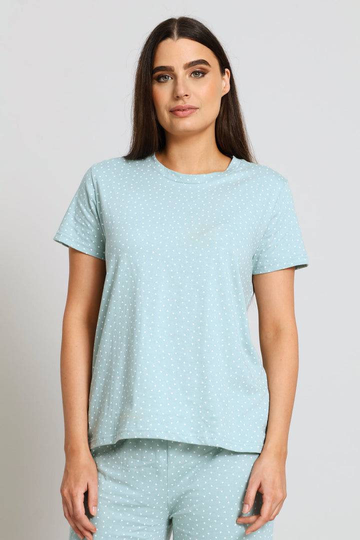 Short Sleeve Hearts Tee - Duck Egg