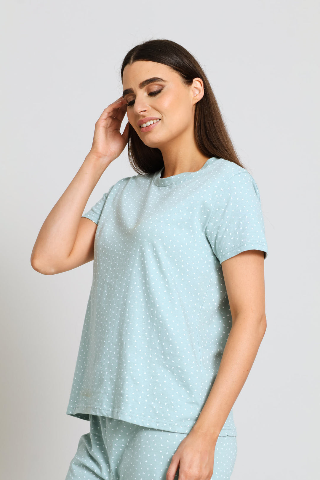 Short Sleeve Hearts Tee - Duck Egg