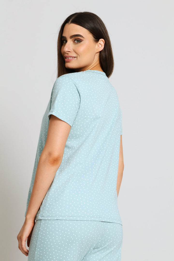 Short Sleeve Hearts Tee - Duck Egg