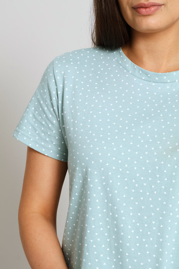 Short Sleeve Hearts Tee - Duck Egg