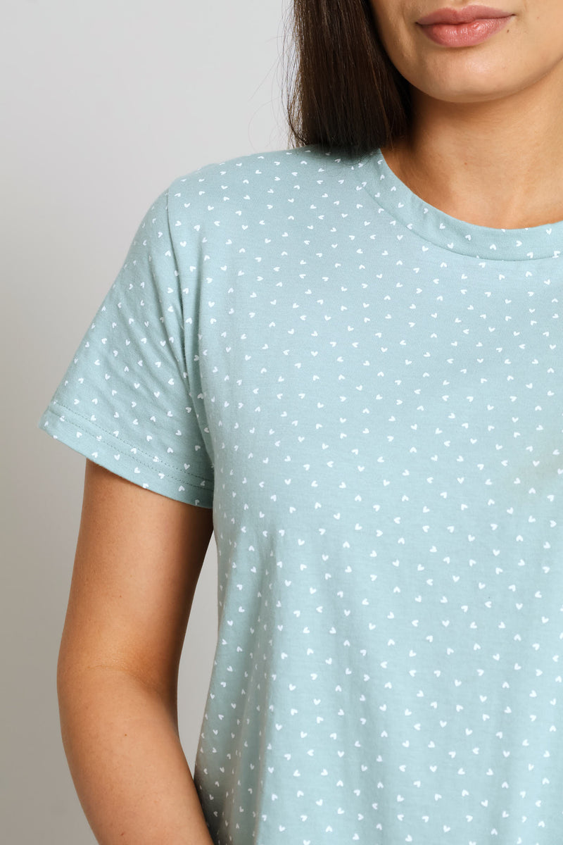 Short Sleeve Hearts Tee - Duck Egg