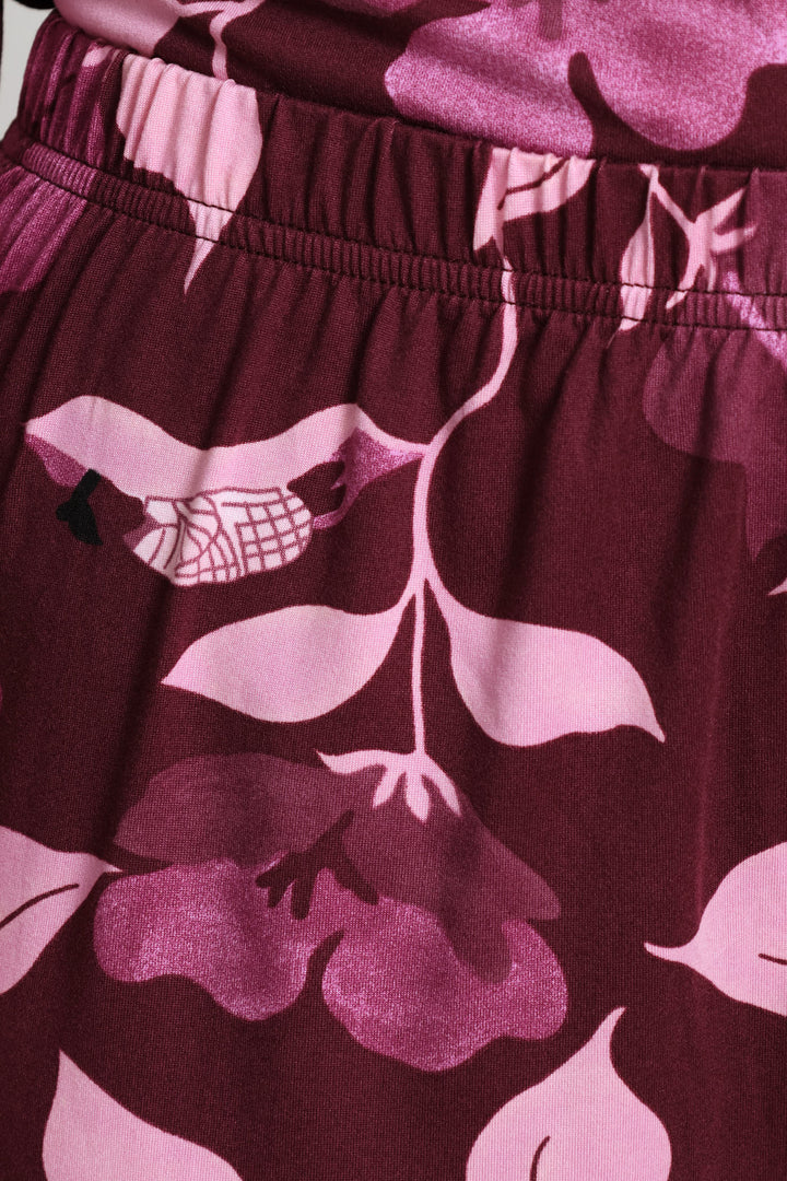 Floral Long Sleeve Top & Print Pant Sleep Set - Burgundy