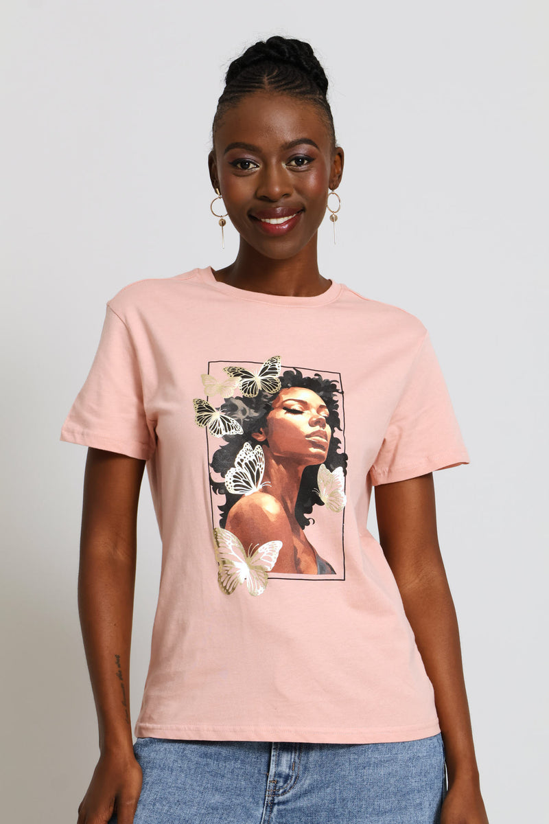Beautiful Butterfly Tee - Dusty Pink