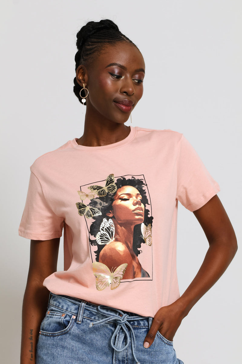 Beautiful Butterfly Tee - Dusty Pink