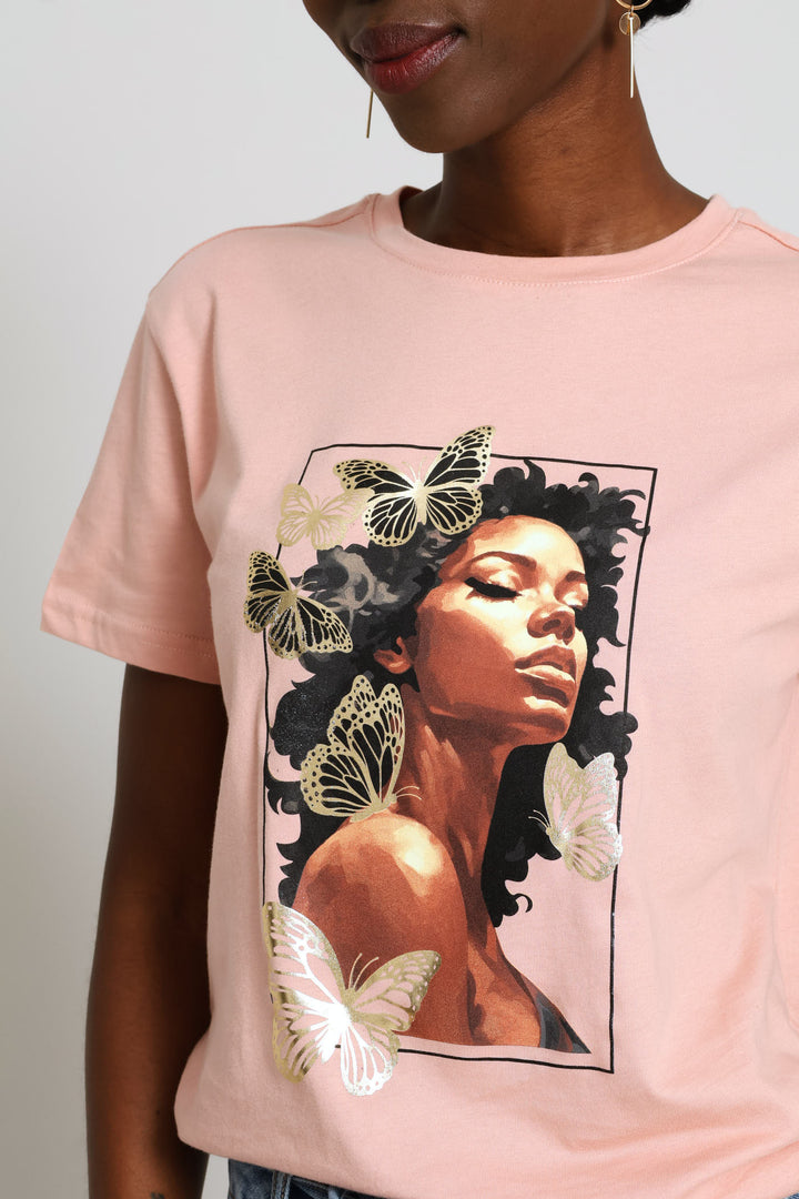 Beautiful Butterfly Tee - Dusty Pink