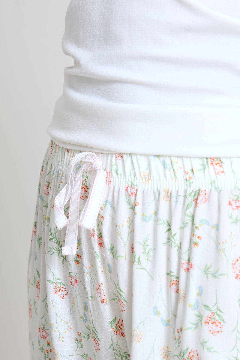 Floral Print Viscose Capri Sleep Pants - White