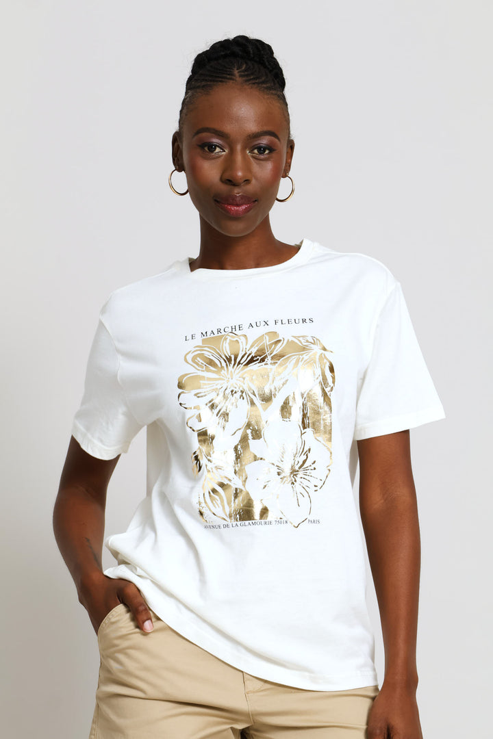 Hisbicus Foil Tee - Cream