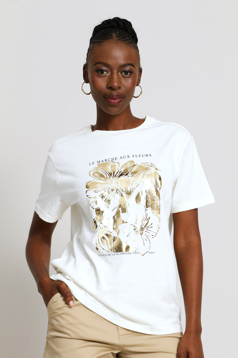 Hisbicus Foil Tee - Cream
