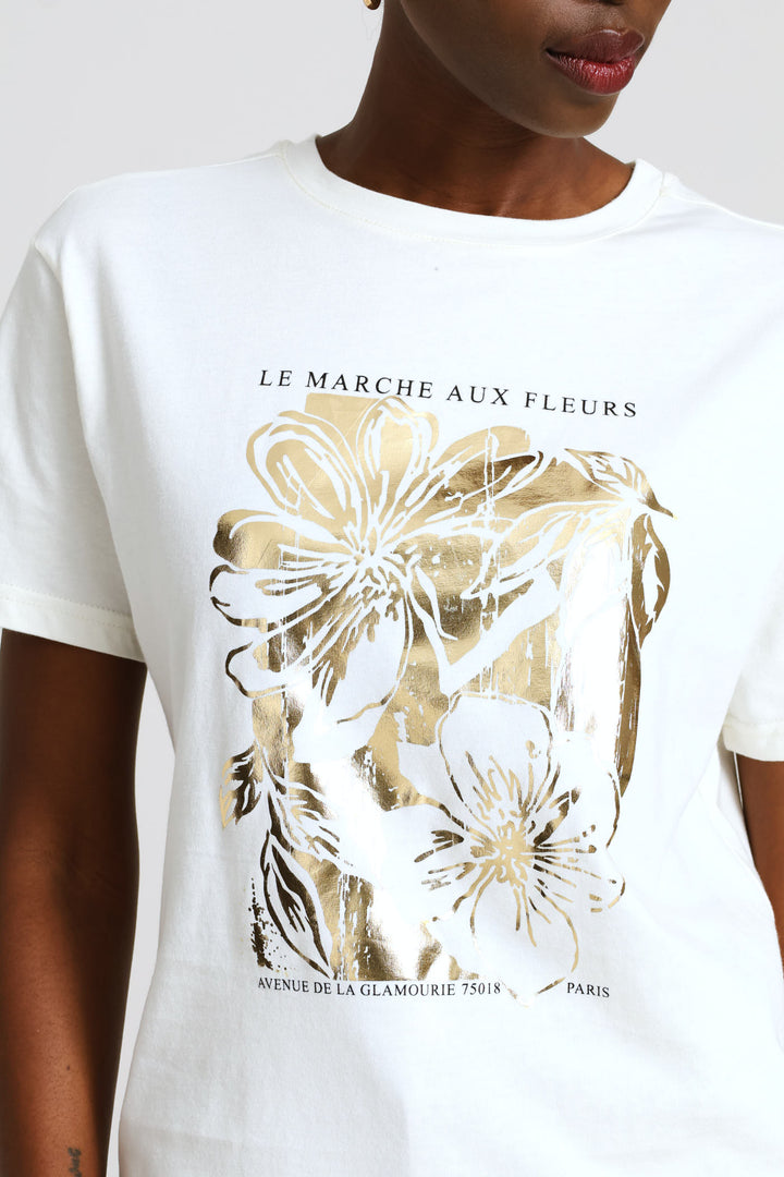Hisbicus Foil Tee - Cream