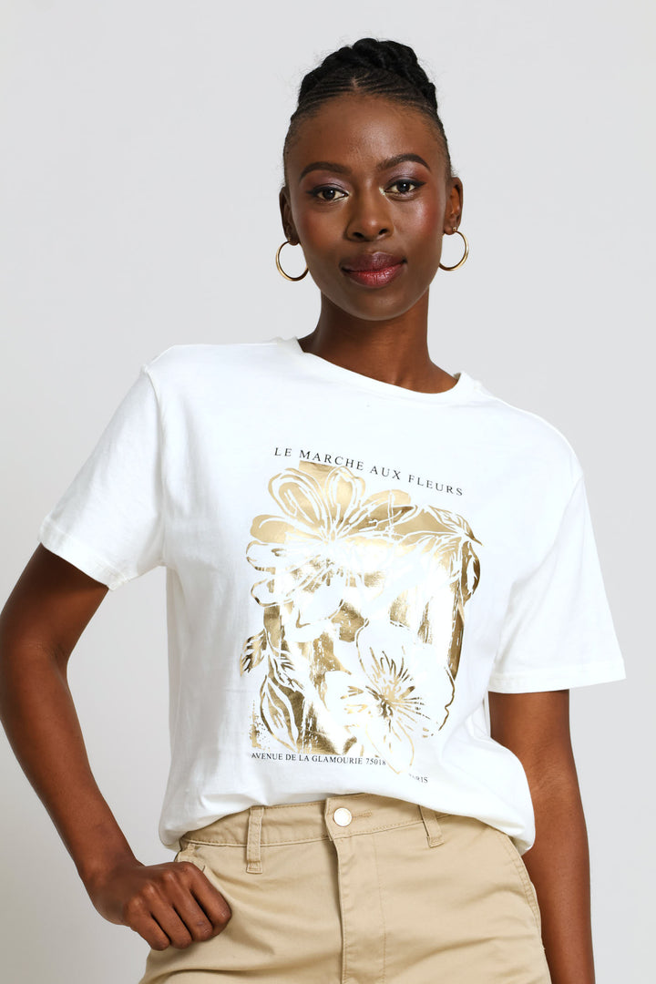 Hisbicus Foil Tee - Cream
