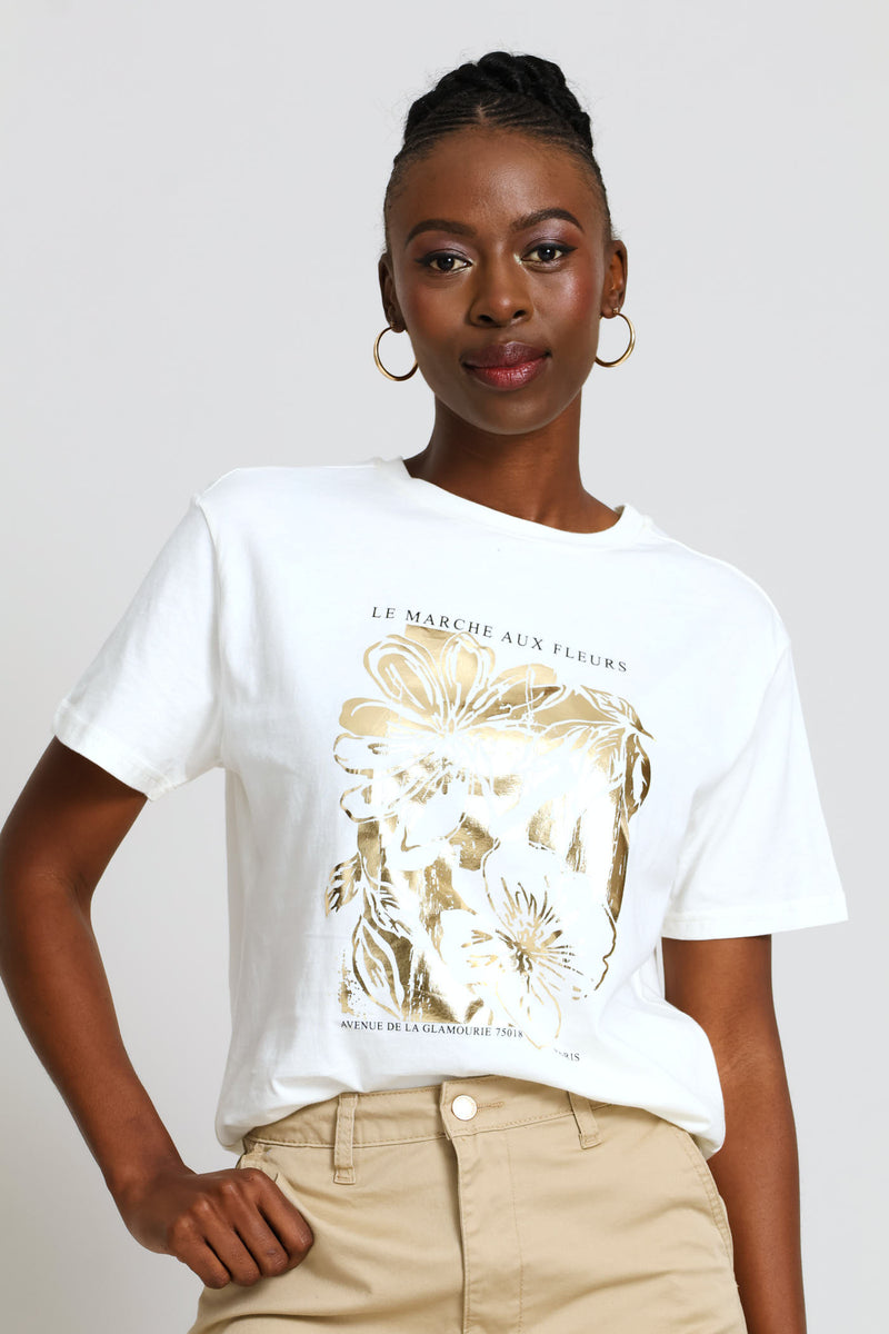 Hisbicus Foil Tee - Cream