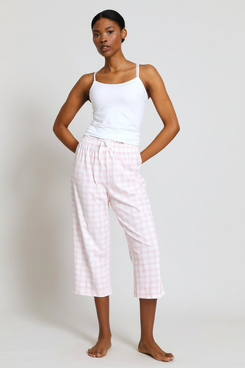 Check Capri Pant - White/Pink