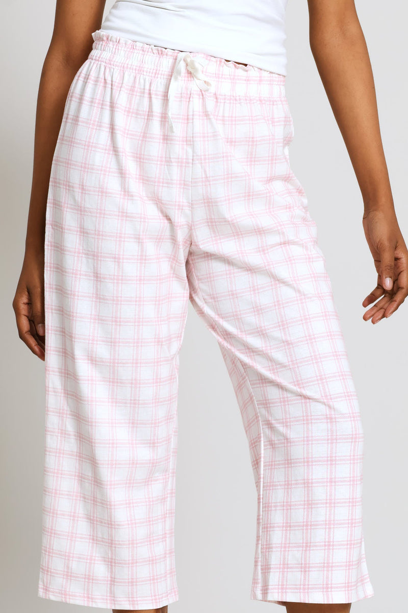 Check Capri Pant - White/Pink