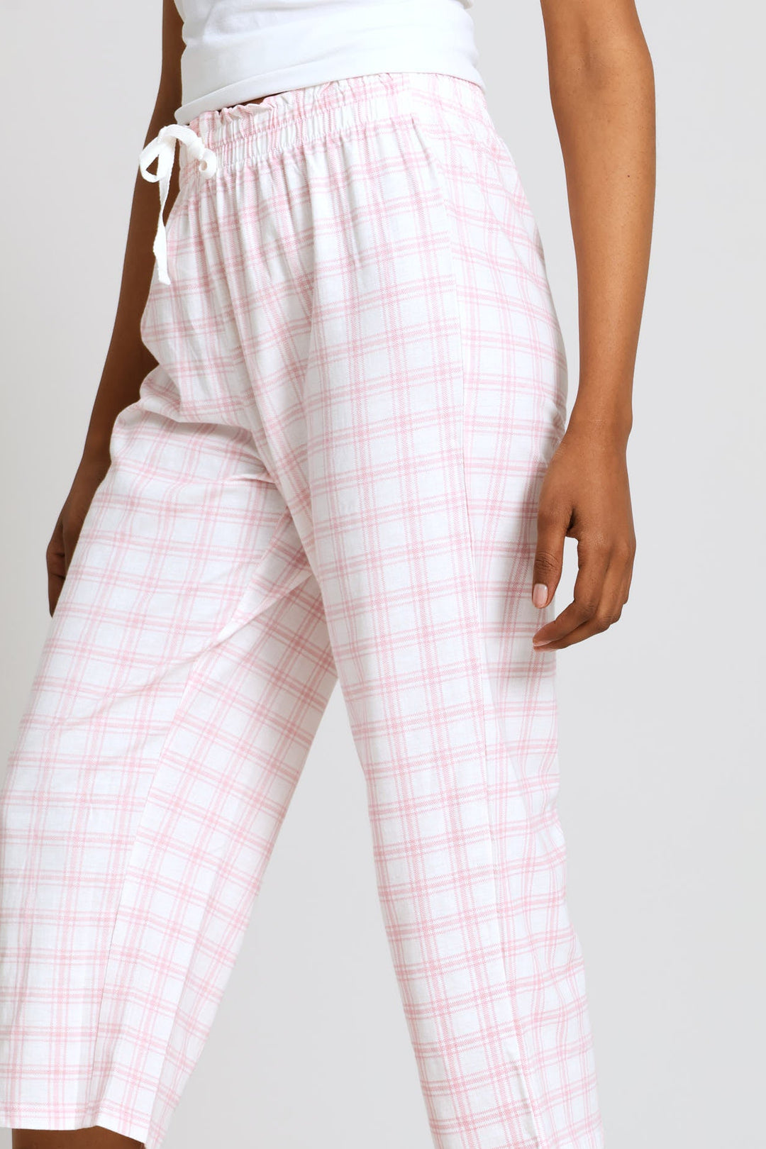 Check Capri Pant - White/Pink
