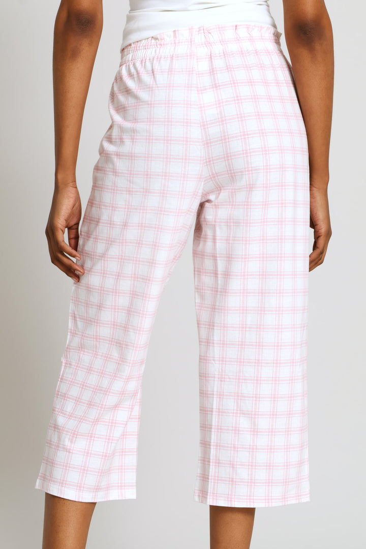 Check Capri Pant - White/Pink