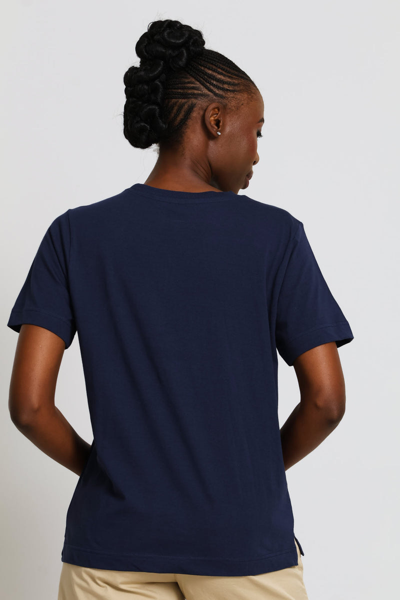 Cotton Rib Neck Boxy Tee - Navy