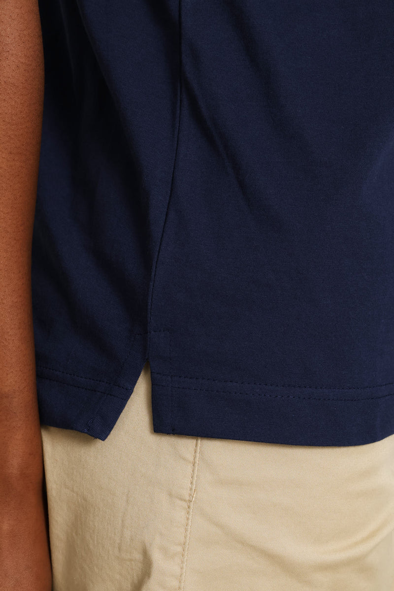 Cotton Rib Neck Boxy Tee - Navy