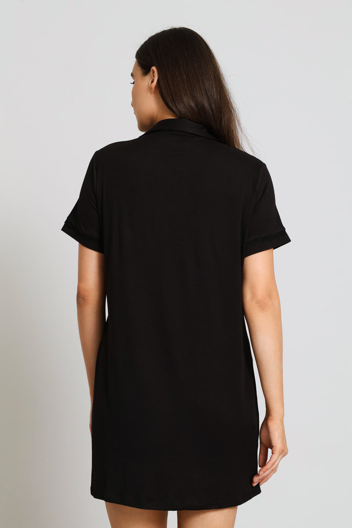 Button Through Dty Sleepshirt - Black
