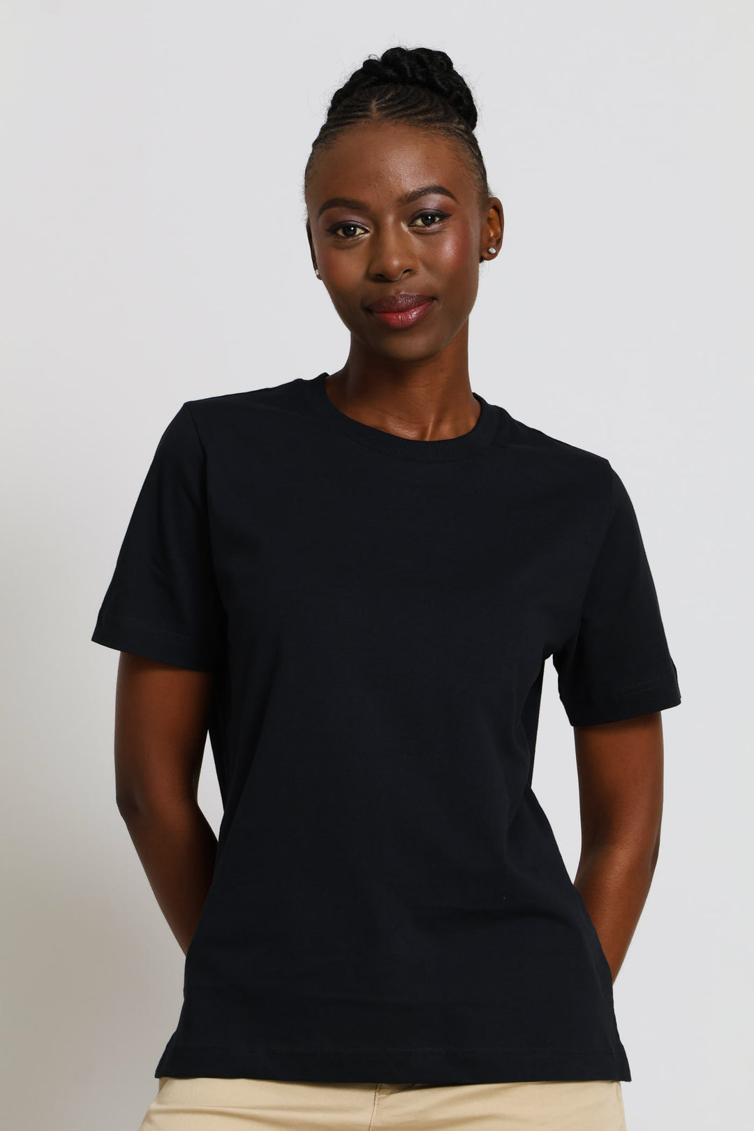 Rib Neck Boxy Tee - Black