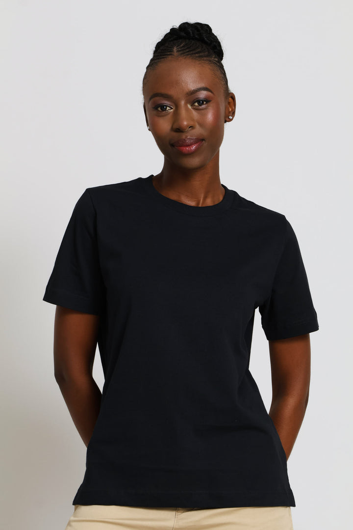 Rib Neck Boxy Tee - Black