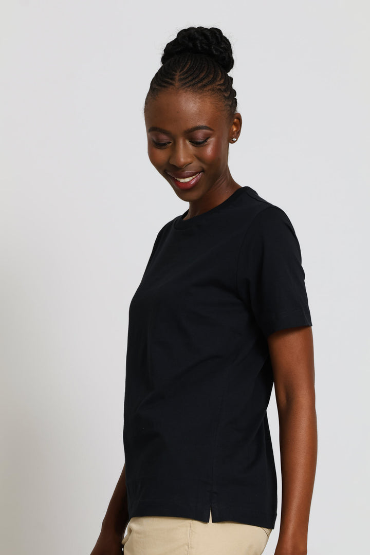 Rib Neck Boxy Tee - Black