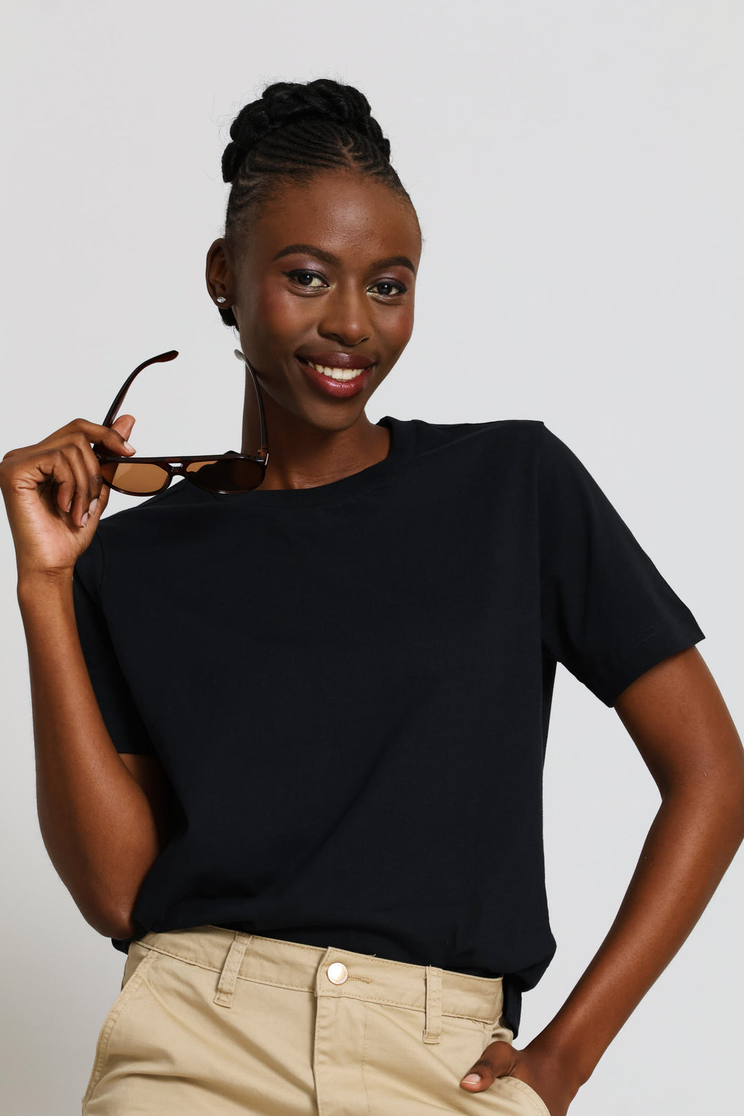 Rib Neck Boxy Tee - Black