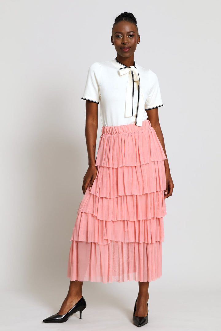 Rara Tiered Midi Skirt - Pink