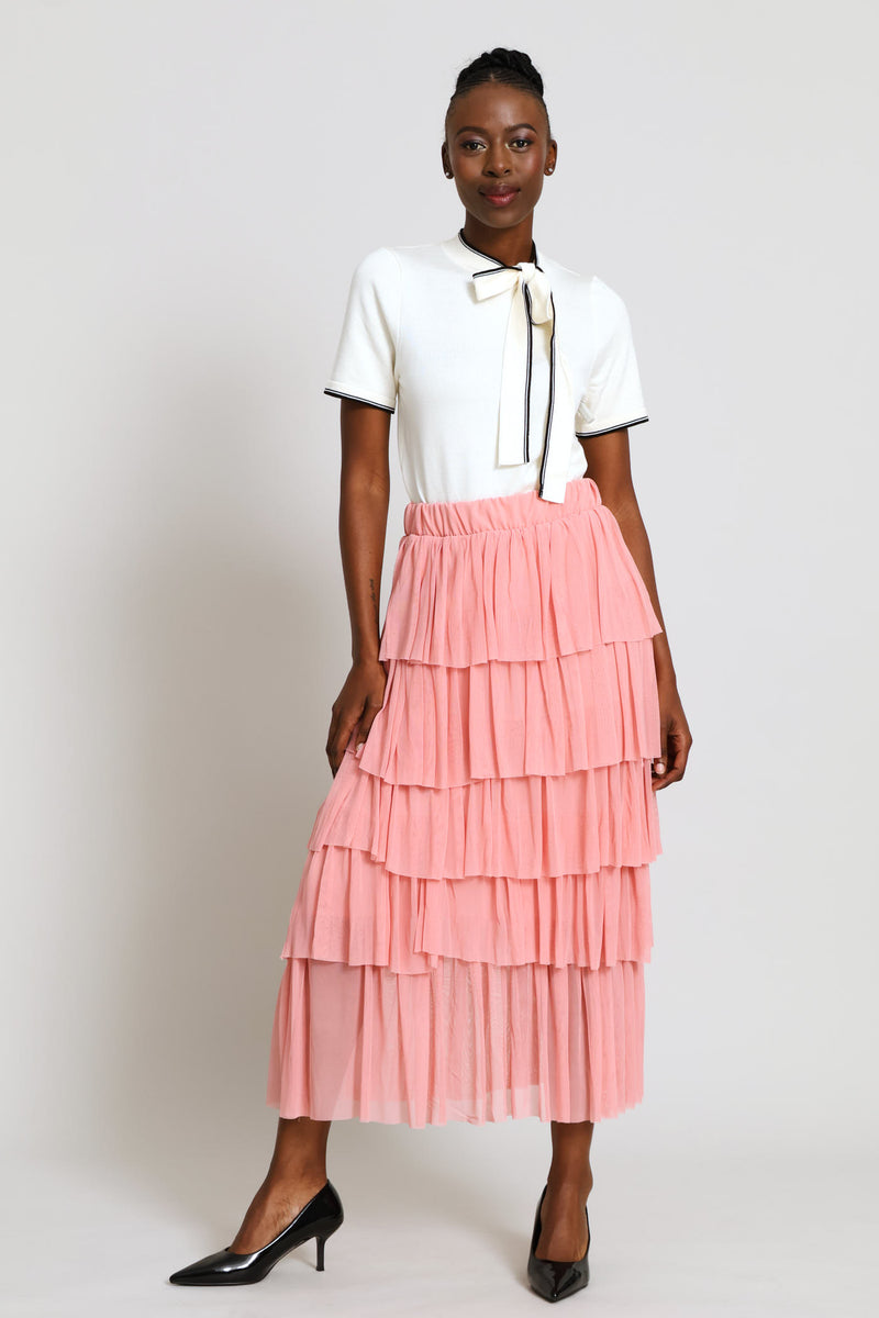 Rara Tiered Midi Skirt - Pink