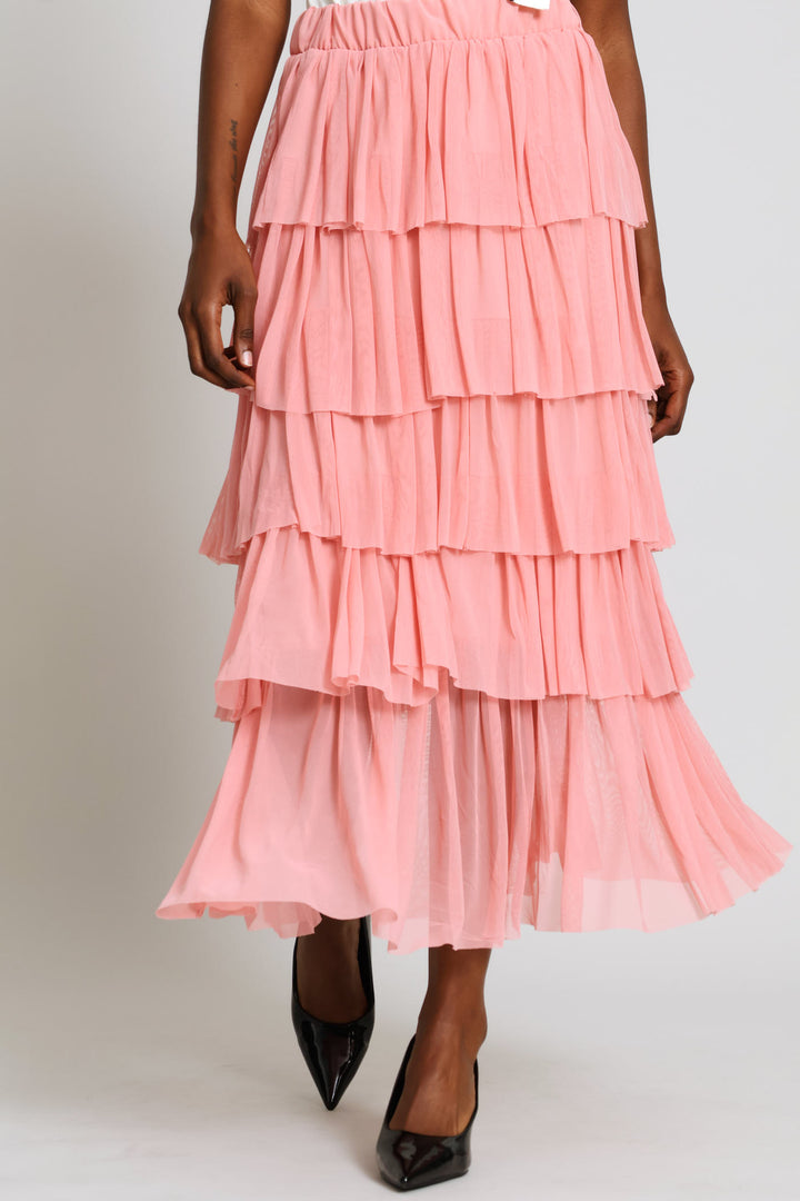 Rara Tiered Midi Skirt - Pink