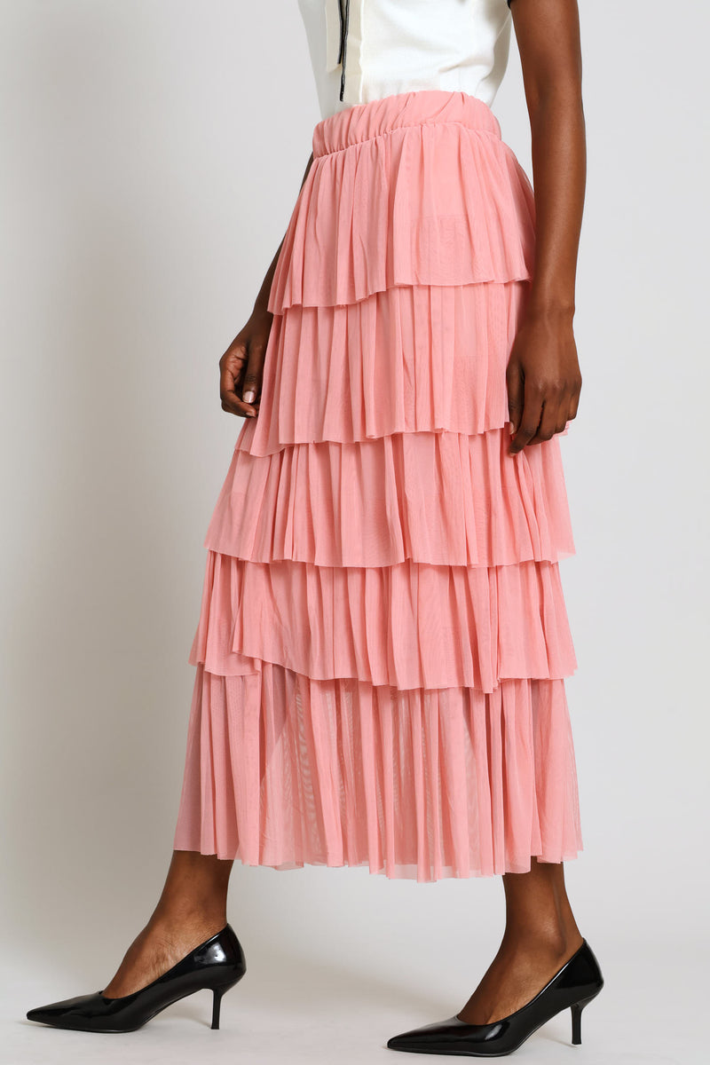 Rara Tiered Midi Skirt - Pink