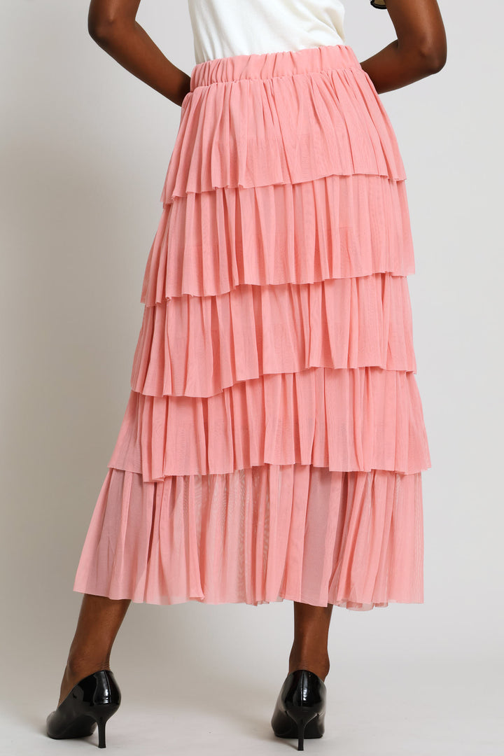 Rara Tiered Midi Skirt - Pink