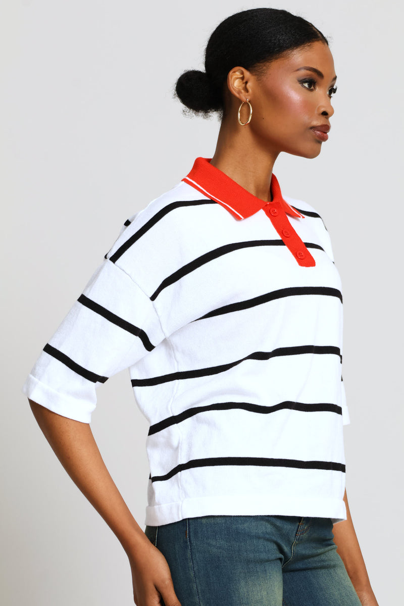 Boxy Stripe Knitwear Golfer - White/Black