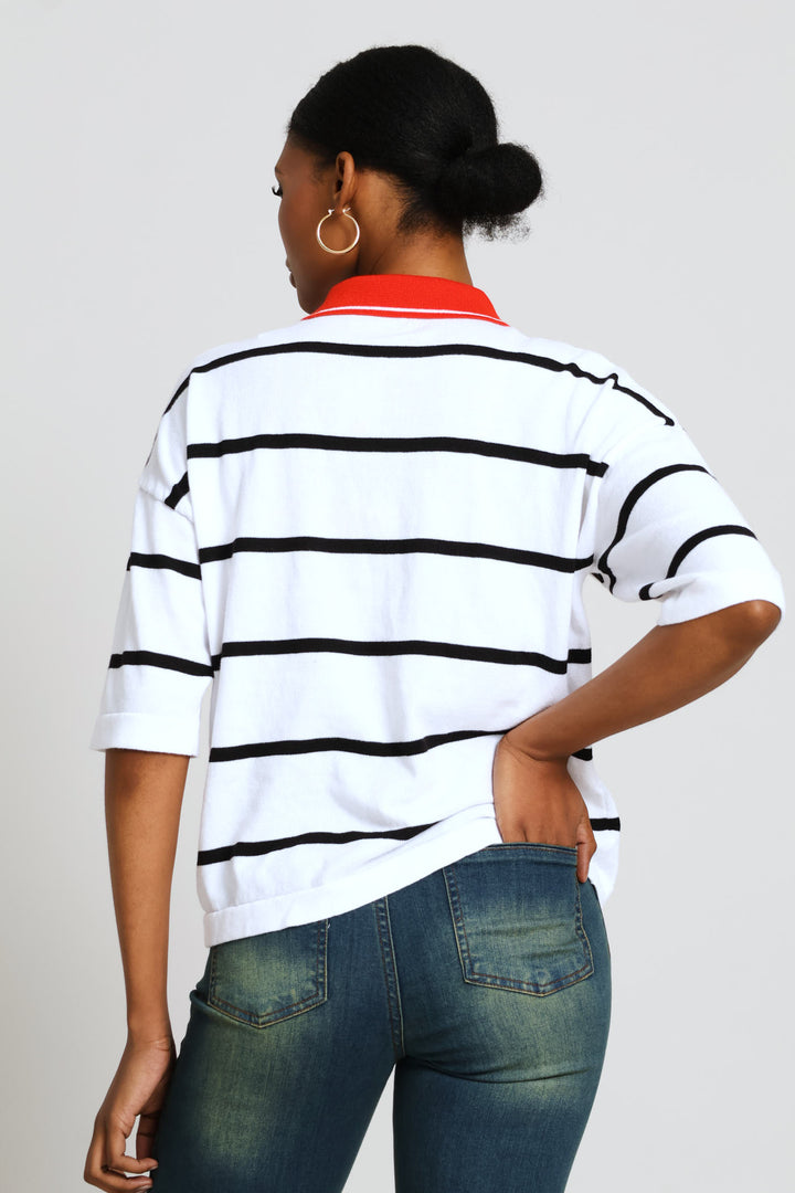 Boxy Stripe Knitwear Golfer - White/Black