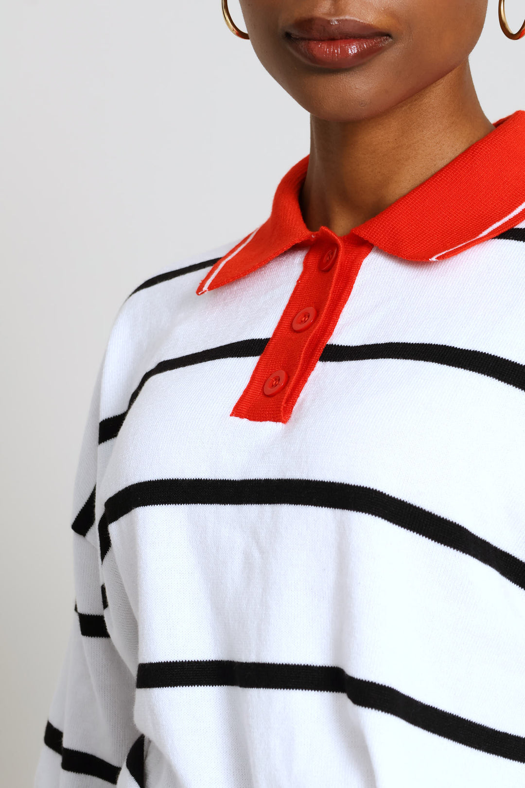 Boxy Stripe Knitwear Golfer - White/Black