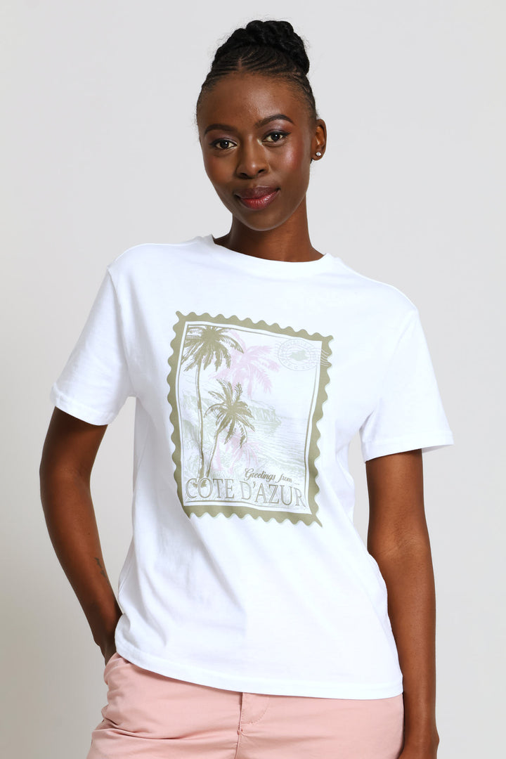 Postcard Palm Tee - White