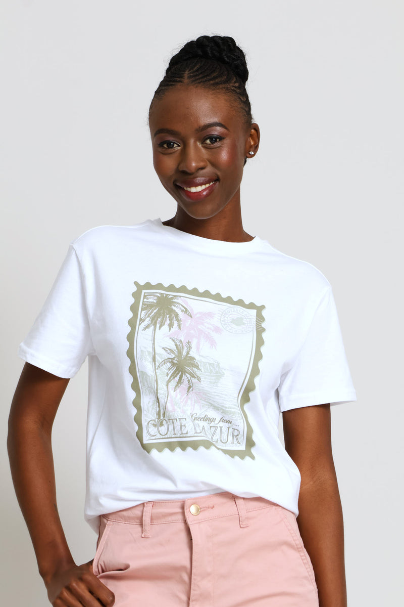 Postcard Palm Tee - White
