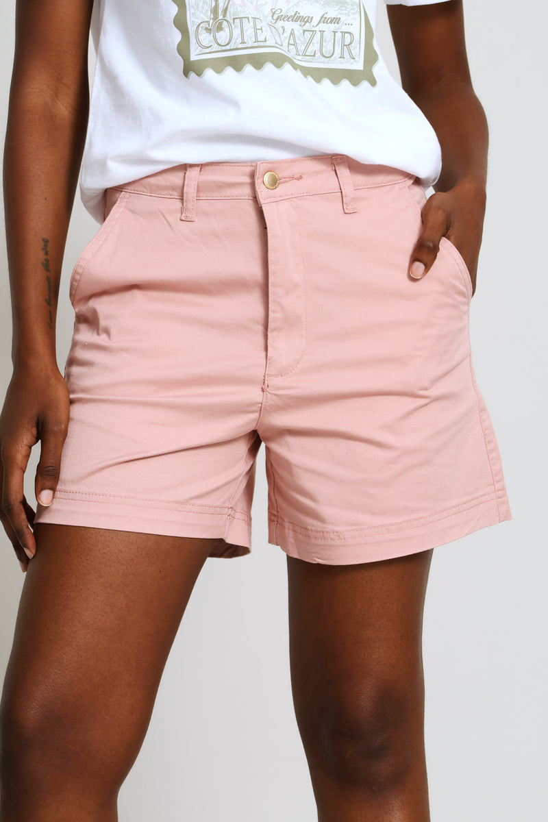 Stretch Sateen Mid Thigh Chino - Dusty Pink
