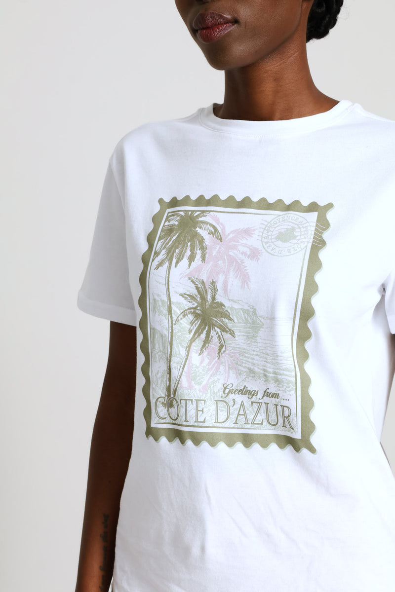 Postcard Palm Tee - White