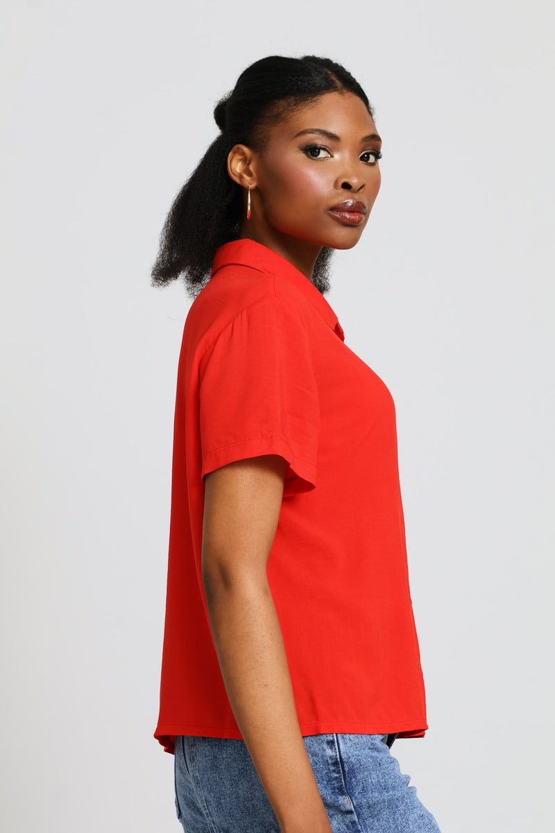 Boxy Pocket Viscose Shirt - Dark Orange