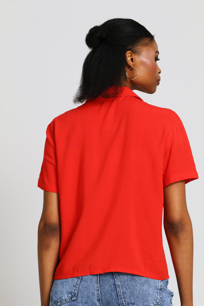 Boxy Pocket Viscose Shirt - Dark Orange