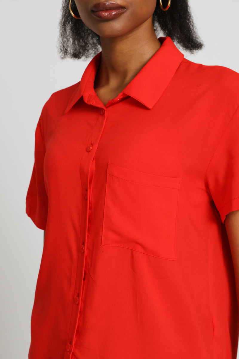 Boxy Pocket Viscose Shirt - Dark Orange